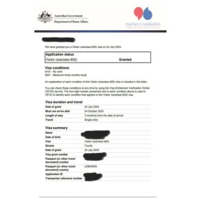 Australia visa subclass 600